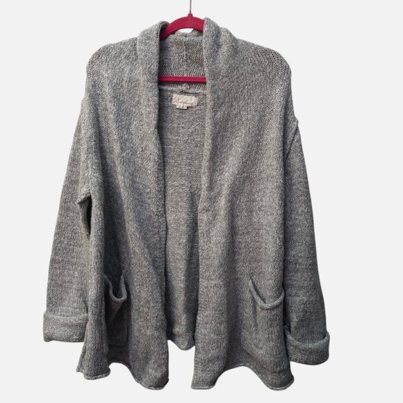 By Anthropologie Josie Open Front Knit Sweater Cardigan M Shawl Collar Long Grey - Picture 3 of 7